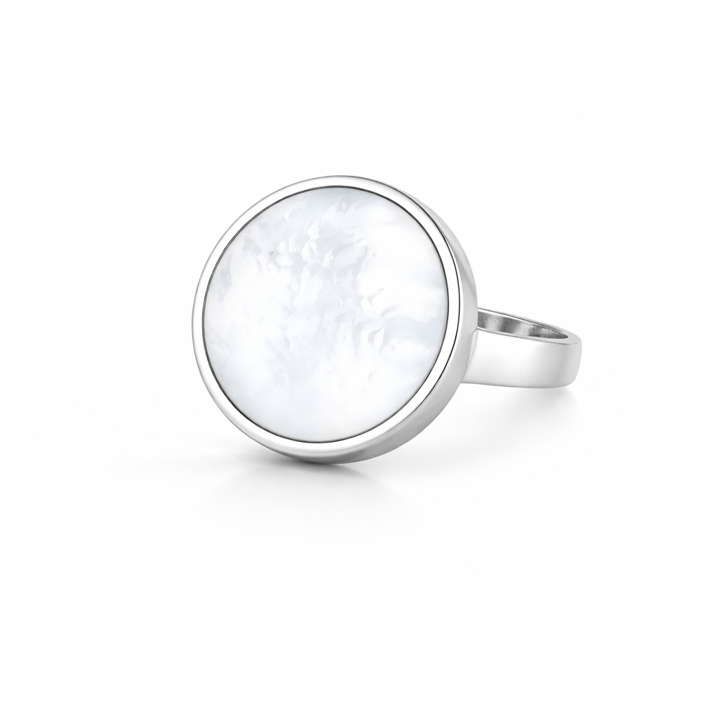 Women's 925 Sterling Silver Ring Inlaid Round Natural Stone Brief Design Cute Ring Fine Women Party Jewelry Hot 2024 Flamingo Stores