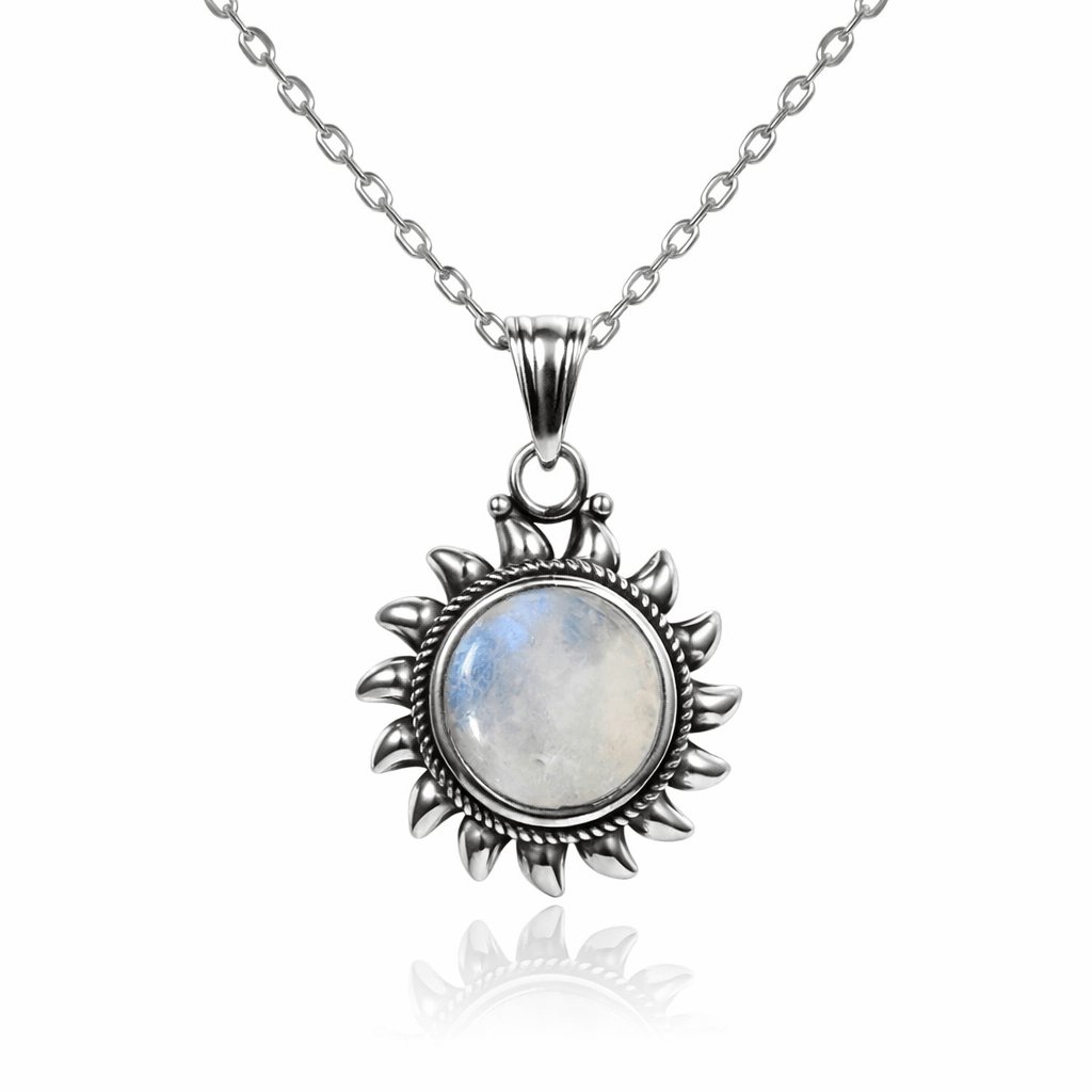 925 Sterling Silver Natural Labradorite Amethyst Necklace Sun Shape Vintage Necklace for Women Gift Flamingo Stores