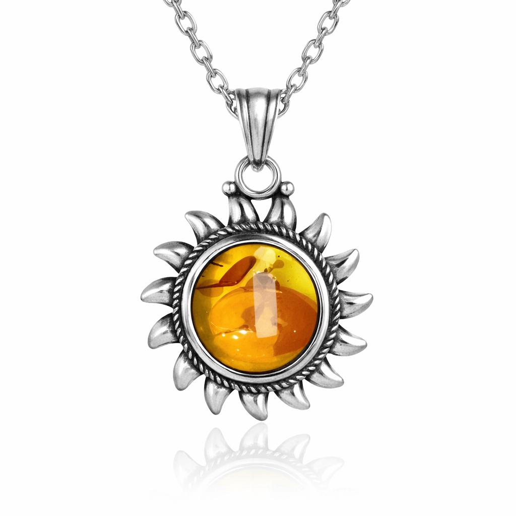 925 Sterling Silver Natural Labradorite Amethyst Necklace Sun Shape Vintage Necklace for Women Gift Flamingo Stores