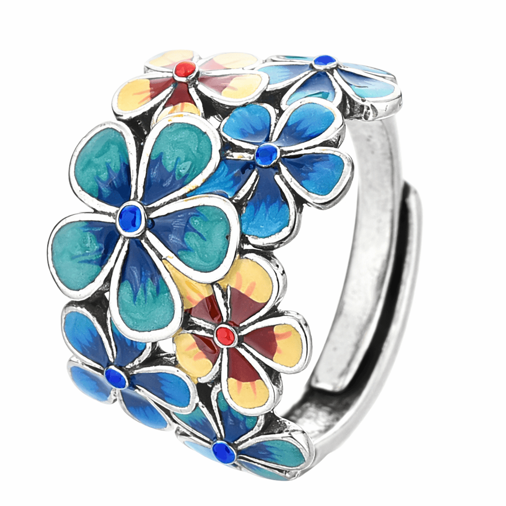 Vintage Flower Ring Enamel Craft Color Large Flower Ring Opening Adjustable Party Gift for Women Flamingo Stores