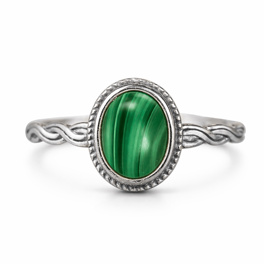 Vintage S925 Sterling Silver Ring Oval Round Natural Malachite Ring Sun And Flower Shaped Retro Fine Jewelry For Women Men Flamingo Stores