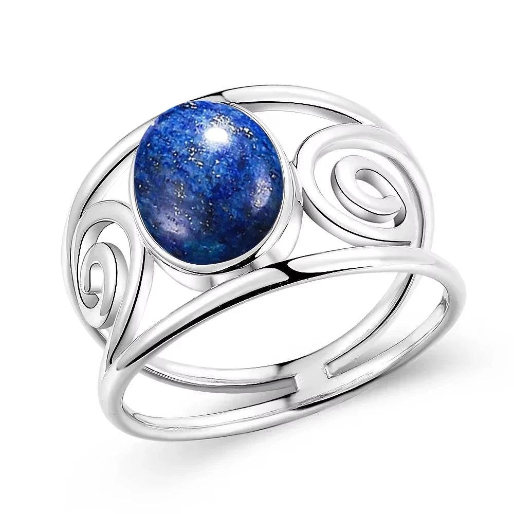 S925 Silver Natural Amethyst Rings 8*10MM Natural Gemstone Retro Silver Oval Shape Ring Fine Jewelry Gifts For Women - Flamingo Stores