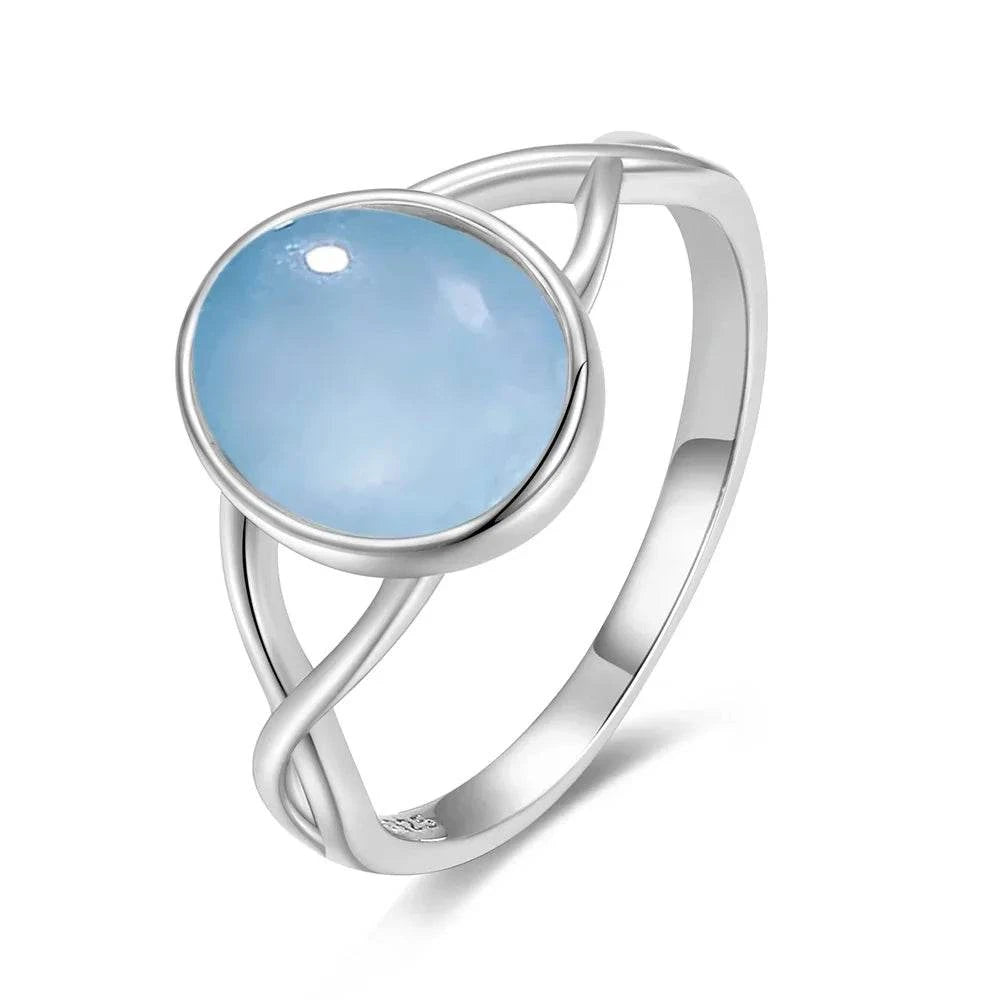 Vintage S925 Sterling Silver Ring Round Natural Lake Blue Crystal Ring Sun And Flower Shaped Retro Fine Jewelry For Women Men - Flamingo Stores