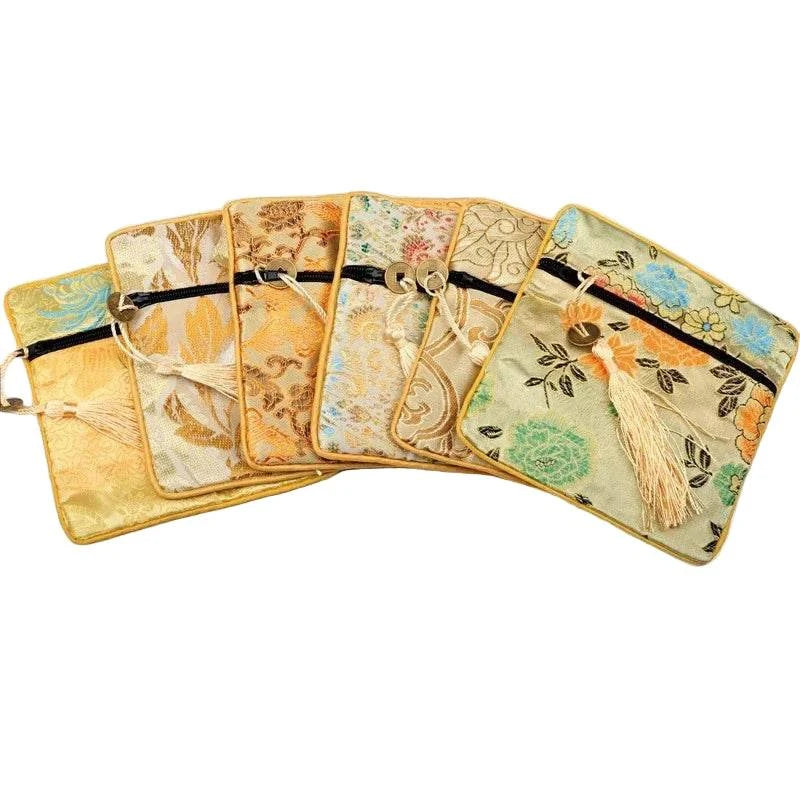 1pc Chinese Brocade Zipper Jewelry Bag Gift Pouch Square with Flower Pattern for Gift Packaging Shopping Storage Pouche - Flamingo Stores