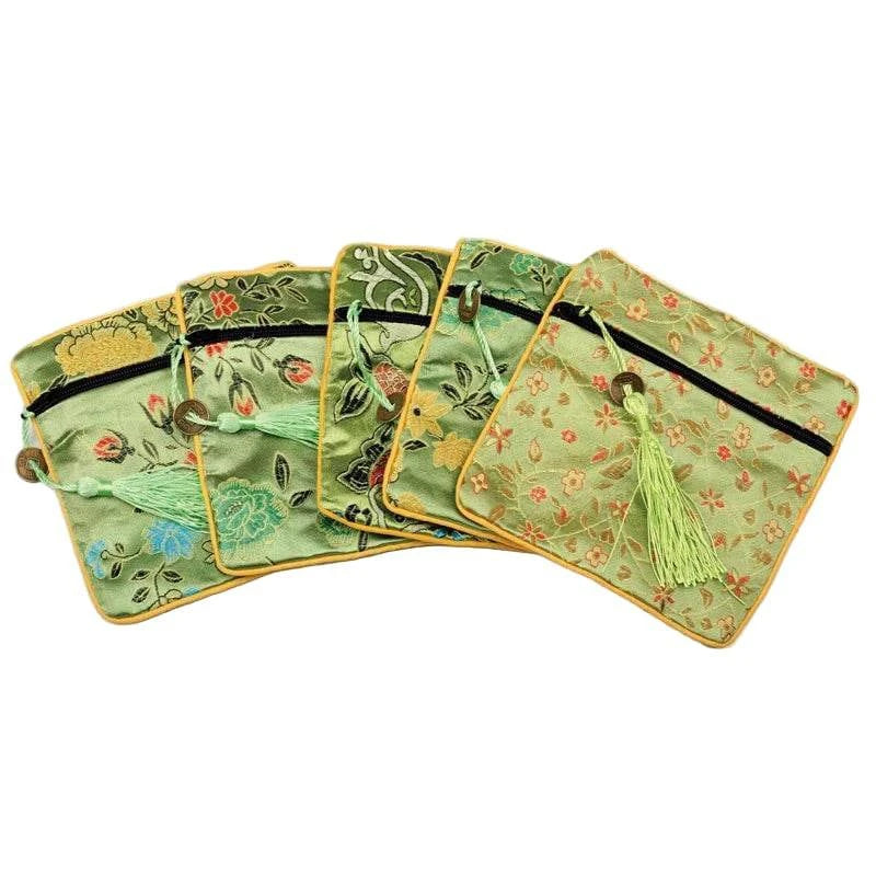 1pc Chinese Brocade Zipper Jewelry Bag Gift Pouch Square with Flower Pattern for Gift Packaging Shopping Storage Pouche - Flamingo Stores