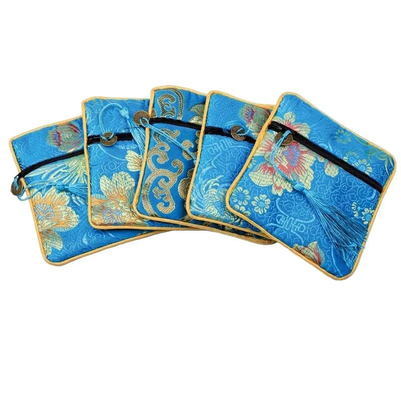 1pc Chinese Brocade Zipper Jewelry Bag Gift Pouch Square with Flower Pattern for Gift Packaging Shopping Storage Pouche - Flamingo Stores