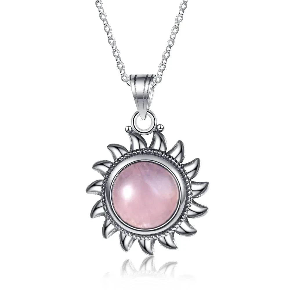 925 Sterling Silver Natural Labradorite Amethyst Necklace Sun Shape Vintage Necklace for Women Gift - Flamingo Stores