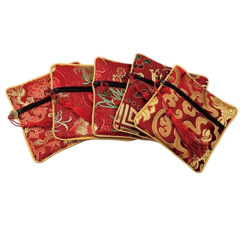 1pc Chinese Brocade Zipper Jewelry Bag Gift Pouch Square with Flower Pattern for Gift Packaging Shopping Storage Pouche - Flamingo Stores