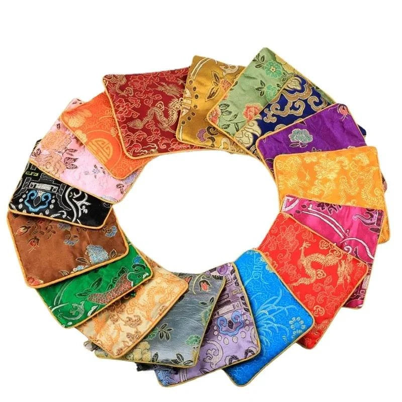 1pc Chinese Brocade Zipper Jewelry Bag Gift Pouch Square with Flower Pattern for Gift Packaging Shopping Storage Pouche - Flamingo Stores