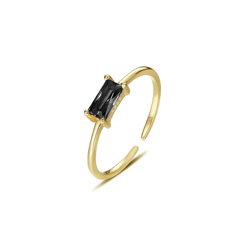 925 Sterling Silver Vintage Square Zircon Ring Colored Gemstone Thin Ring Simple Style 18K Gold Plated Fine Jewelry for Women - Flamingo Stores