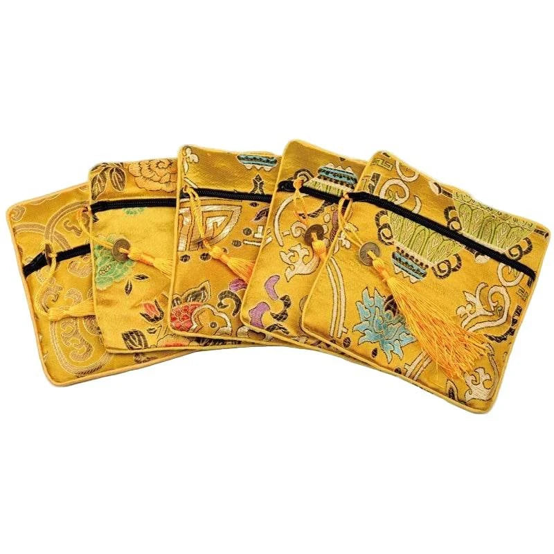 1pc Chinese Brocade Zipper Jewelry Bag Gift Pouch Square with Flower Pattern for Gift Packaging Shopping Storage Pouche - Flamingo Stores