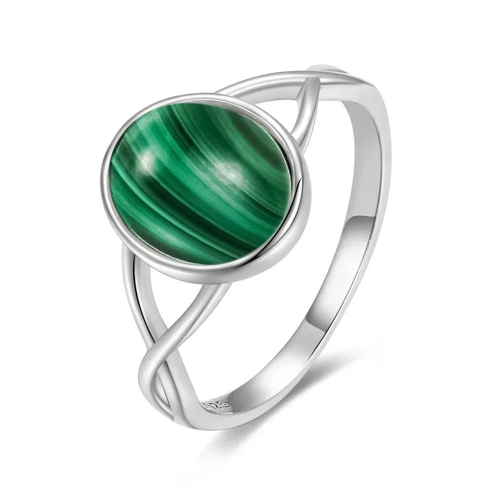Vintage S925 Sterling Silver Ring Oval Round Natural Malachite Ring Sun And Flower Shaped Retro Fine Jewelry For Women Men - Flamingo Stores