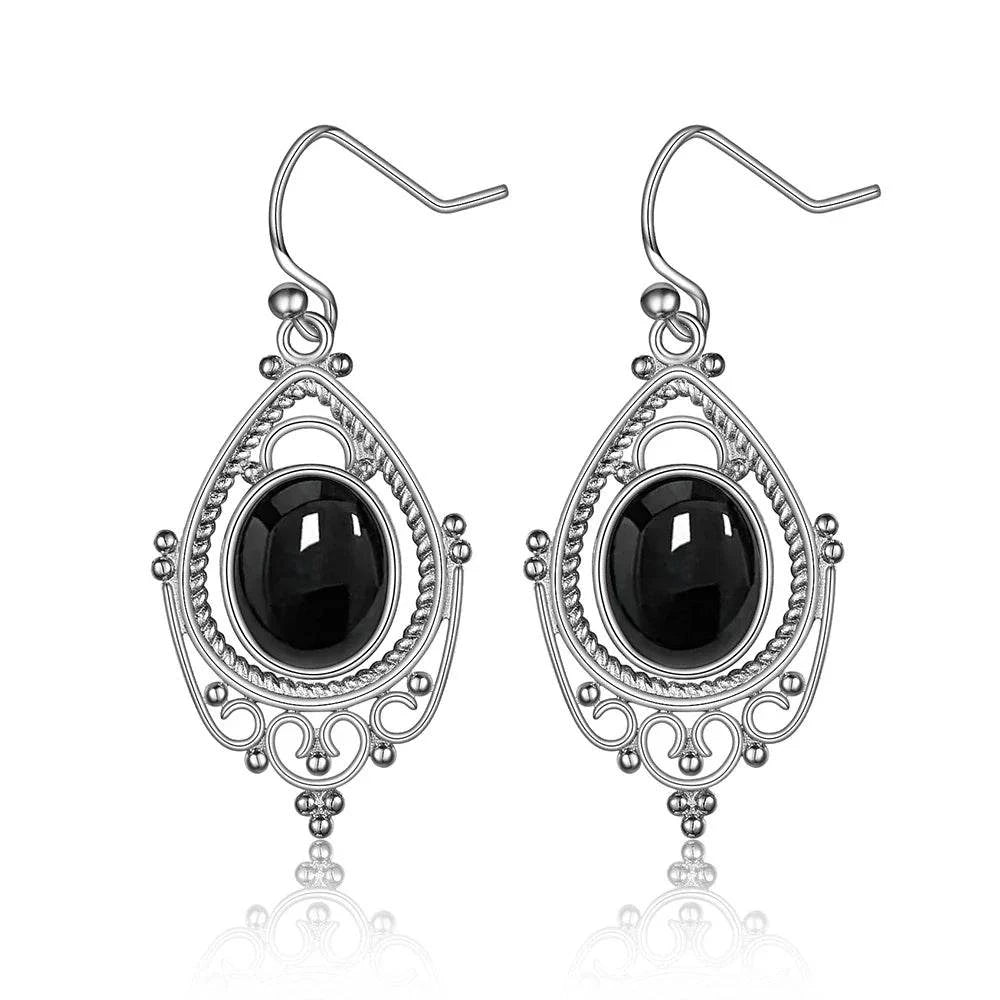 925 Sterling Silver Oval 8*10mm Natural Labradorite Earrings Vintage Ethnic Jewelry for Women Gift - Flamingo Stores