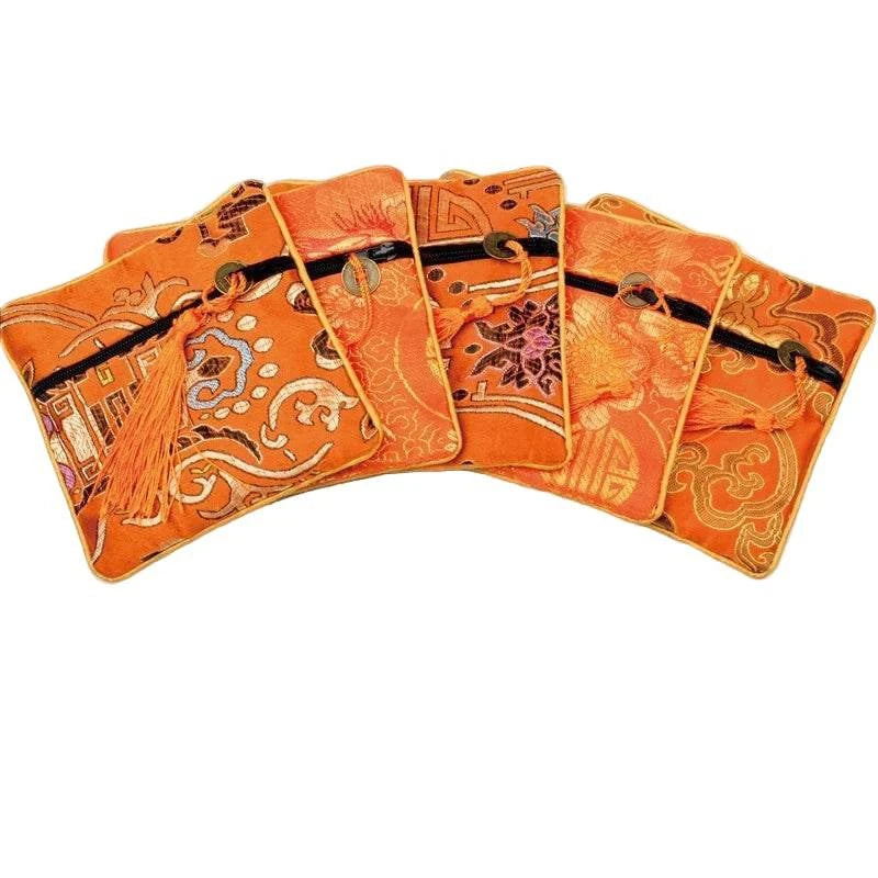 1pc Chinese Brocade Zipper Jewelry Bag Gift Pouch Square with Flower Pattern for Gift Packaging Shopping Storage Pouche - Flamingo Stores