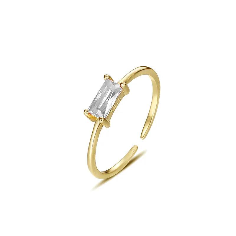 925 Sterling Silver Vintage Square Zircon Ring Colored Gemstone Thin Ring Simple Style 18K Gold Plated Fine Jewelry for Women - Flamingo Stores