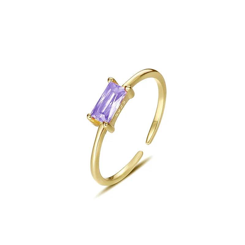 925 Sterling Silver Vintage Square Zircon Ring Colored Gemstone Thin Ring Simple Style 18K Gold Plated Fine Jewelry for Women - Flamingo Stores