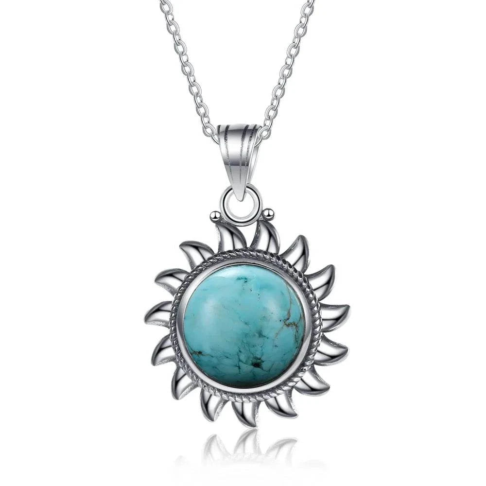 925 Sterling Silver Natural Labradorite Amethyst Necklace Sun Shape Vintage Necklace for Women Gift - Flamingo Stores