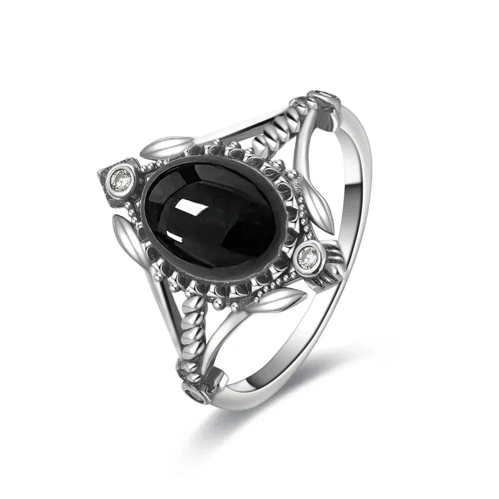 925 Silver Vintage Ring Natural Black Agate Denier Type Horse Eye Design for Women Exquisite Packing Gift Fine ring - Flamingo Stores