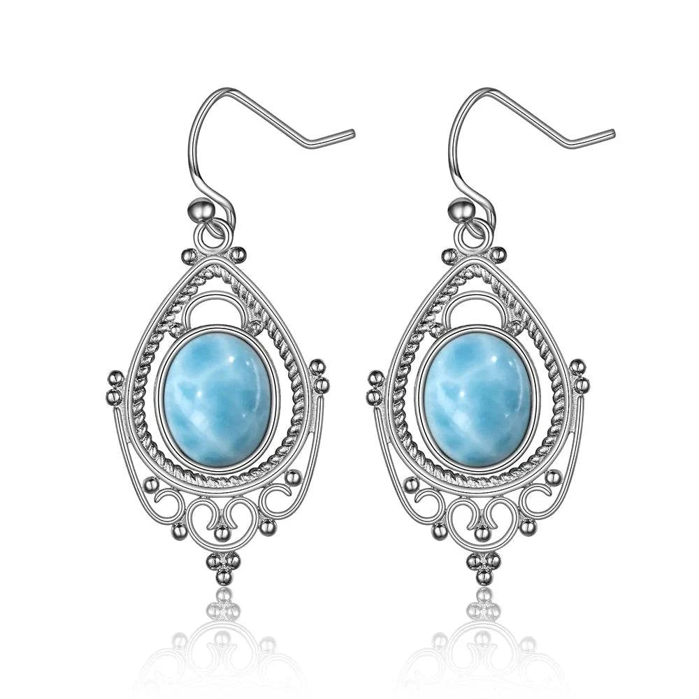 925 Sterling Silver Oval 8*10mm Natural Labradorite Earrings Vintage Ethnic Jewelry for Women Gift - Flamingo Stores