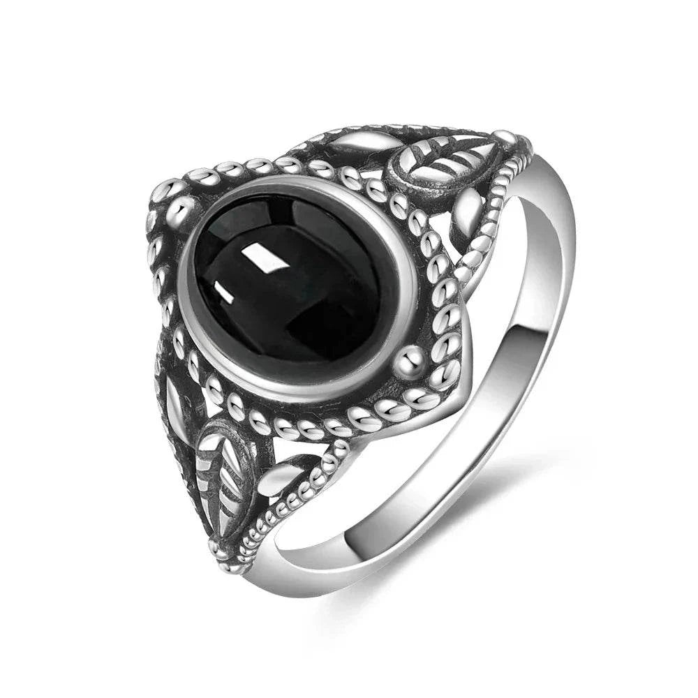 925 Silver Vintage Ring Natural Black Agate Denier Type Horse Eye Design for Women Exquisite Packing Gift Fine ring - Flamingo Stores