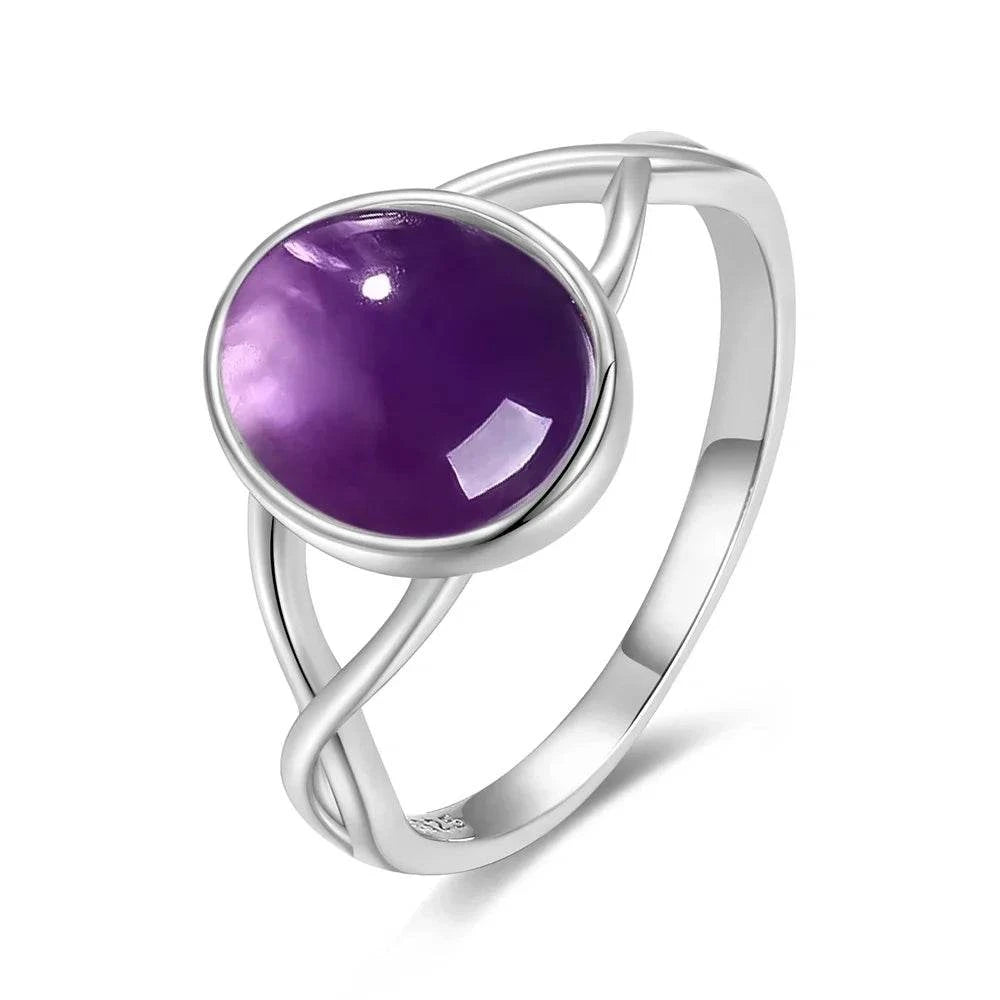 Vintage S925 Sterling Silver Ring Oval Round Natural Amethyst Ring Sun And Flower Shaped Retro Fine Jewelry For Women Men - Flamingo Stores