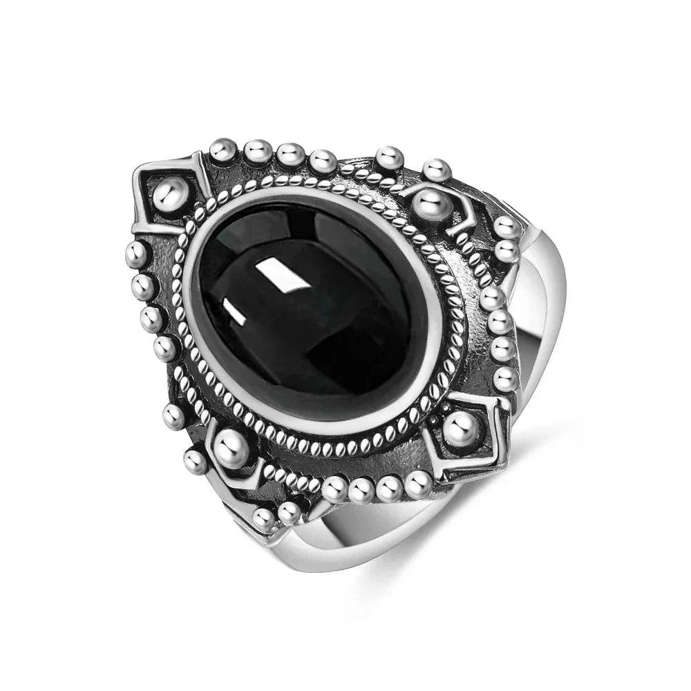 925 Silver Vintage Ring Natural Black Agate Denier Type Horse Eye Design for Women Exquisite Packing Gift Fine ring - Flamingo Stores