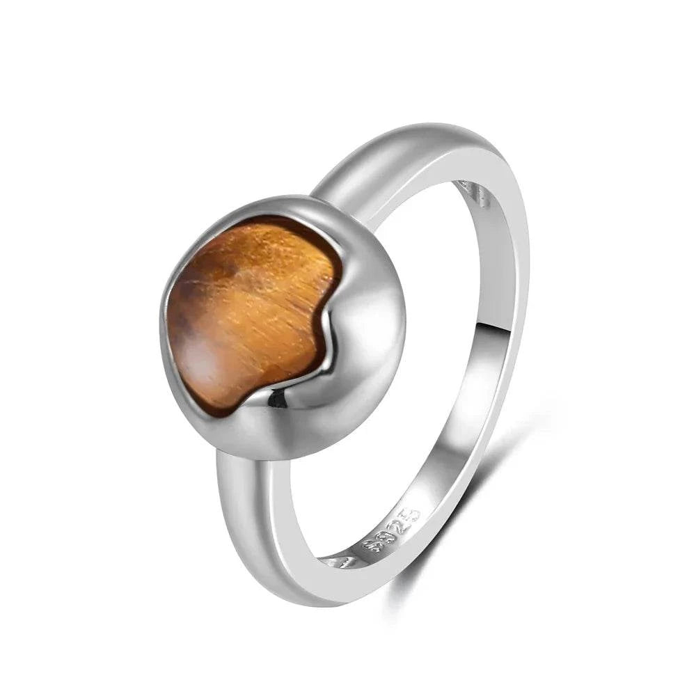 Vintage S925 Sterling Silver Ring Oval Round Natural Tiger Eye Ring Sun And Flower Shaped Retro Fine Jewelry For Women Men - Flamingo Stores