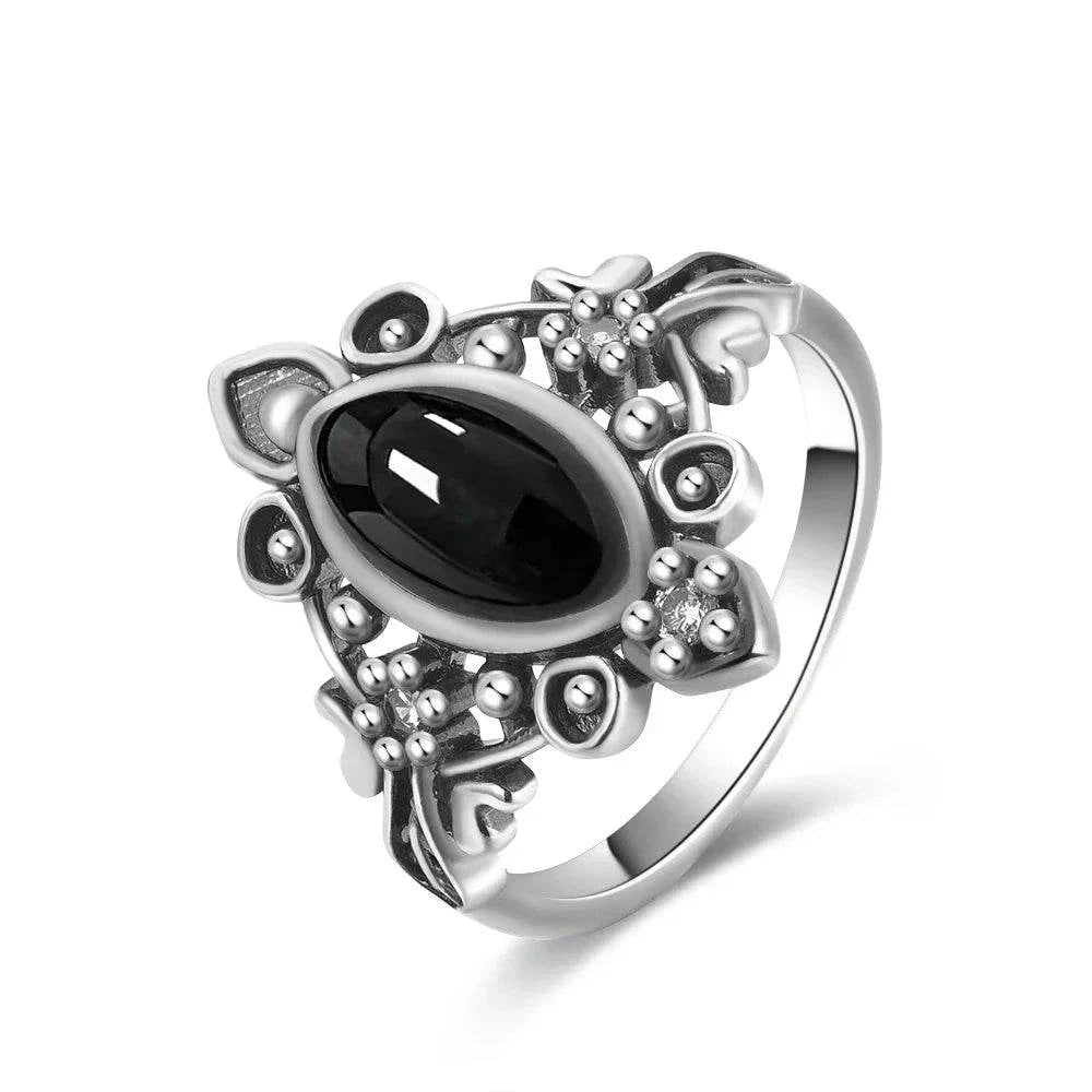 925 Silver Vintage Ring Natural Black Agate Denier Type Horse Eye Design for Women Exquisite Packing Gift Fine ring - Flamingo Stores