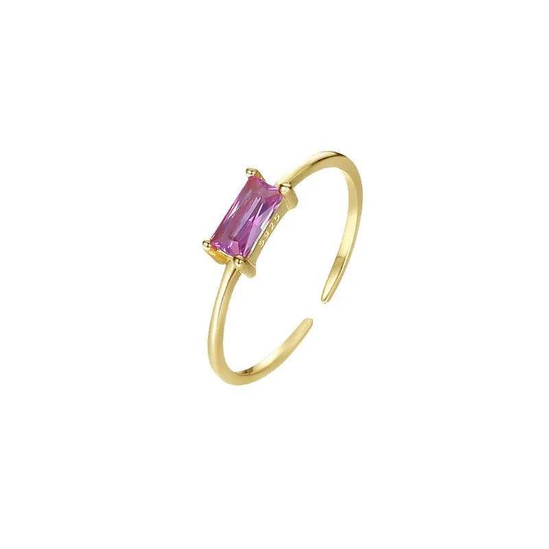 925 Sterling Silver Vintage Square Zircon Ring Colored Gemstone Thin Ring Simple Style 18K Gold Plated Fine Jewelry for Women - Flamingo Stores