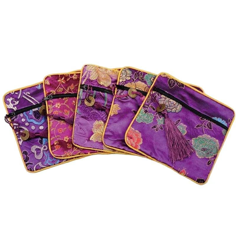 1pc Chinese Brocade Zipper Jewelry Bag Gift Pouch Square with Flower Pattern for Gift Packaging Shopping Storage Pouche - Flamingo Stores