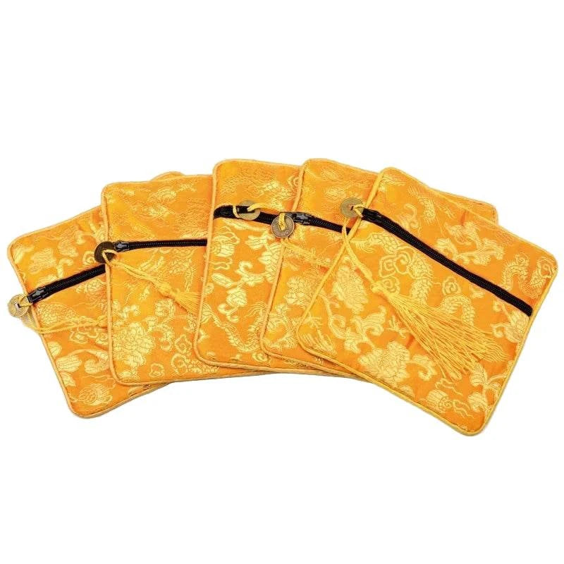 1pc Chinese Brocade Zipper Jewelry Bag Gift Pouch Square with Flower Pattern for Gift Packaging Shopping Storage Pouche - Flamingo Stores