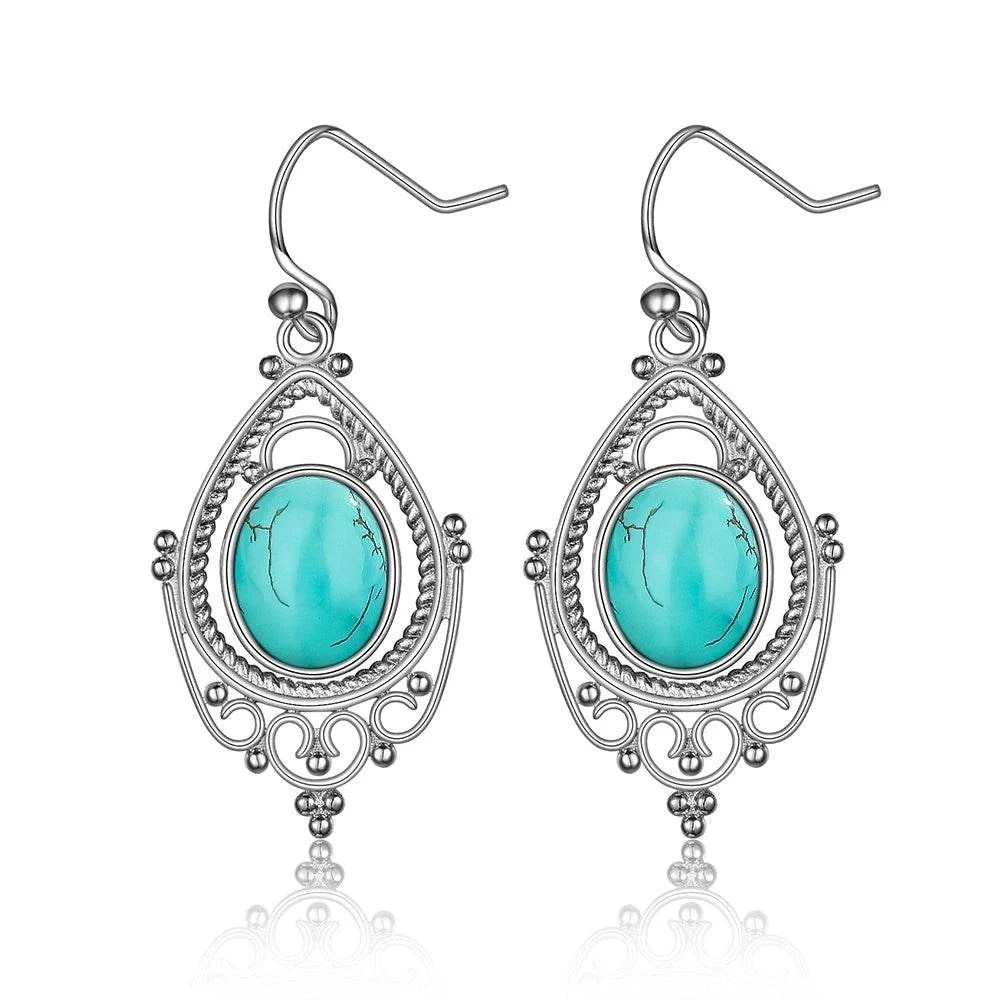 925 Sterling Silver Oval 8*10mm Natural Labradorite Earrings Vintage Ethnic Jewelry for Women Gift - Flamingo Stores