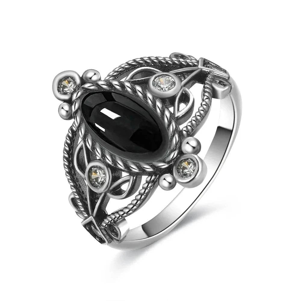 925 Silver Vintage Ring Natural Black Agate Denier Type Horse Eye Design for Women Exquisite Packing Gift Fine ring - Flamingo Stores