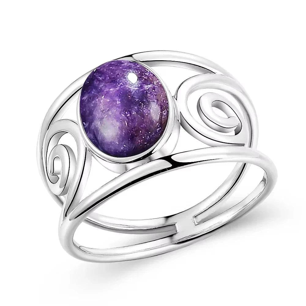 S925 Silver Natural Amethyst Rings 8*10MM Natural Gemstone Retro Silver Oval Shape Ring Fine Jewelry Gifts For Women - Flamingo Stores