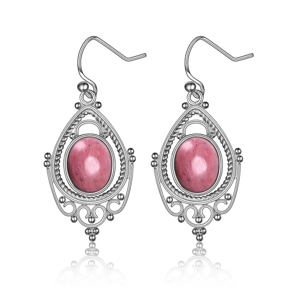 925 Sterling Silver Oval 8*10mm Natural Labradorite Earrings Vintage Ethnic Jewelry for Women Gift - Flamingo Stores