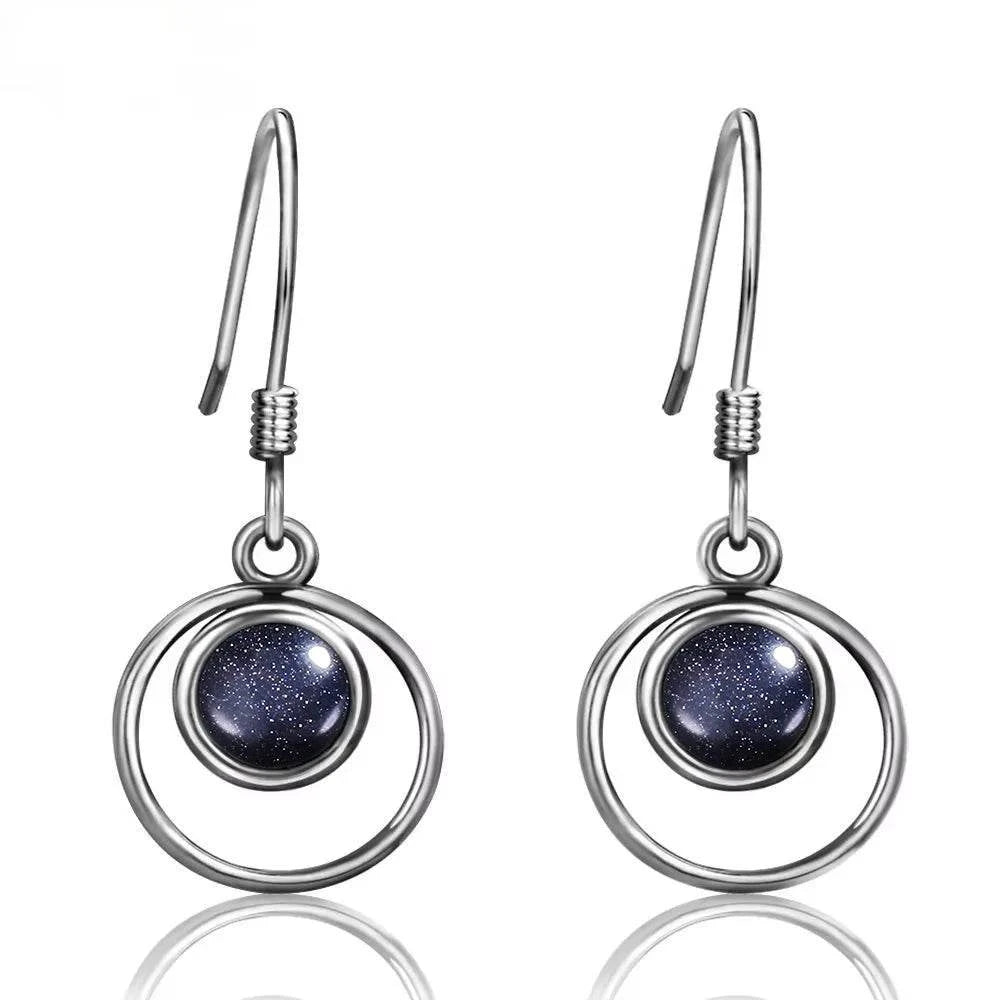 Sterling Silver 925 Earrings Fashion Round Natural 5mm Moonstone Drop Earrings for Women Wedding Engagement Ear Jewelry - Flamingo Stores