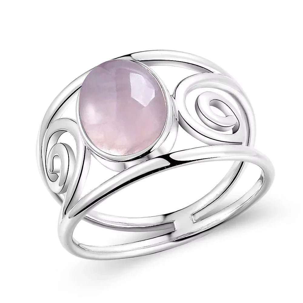 S925 Silver Natural Amethyst Rings 8*10MM Natural Gemstone Retro Silver Oval Shape Ring Fine Jewelry Gifts For Women - Flamingo Stores