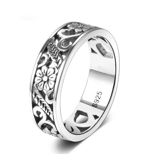 925 Sterling Silver Flower Cut-Out Ring Anniversary Wedding Ring Jewelry Ladies Gifts Girls Party Jewelry Gifts Flamingo Stores