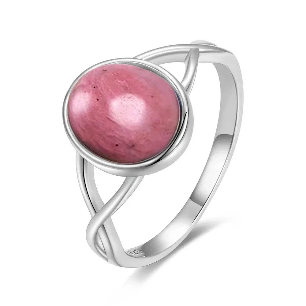 Vintage S925 Sterling Silver Ring Oval Round Natural Rhodochrosite Ring Sun And Flower Shaped Retro Fine Jewelry For Women Men - Flamingo Stores