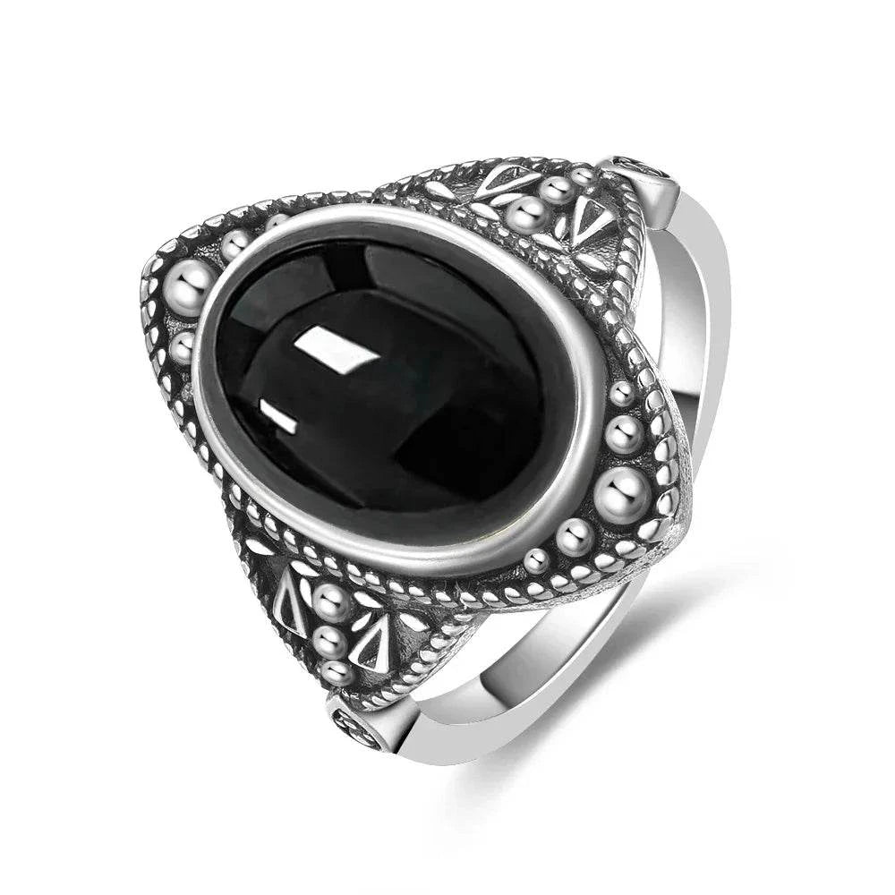 925 Silver Vintage Ring Natural Black Agate Denier Type Horse Eye Design for Women Exquisite Packing Gift Fine ring - Flamingo Stores