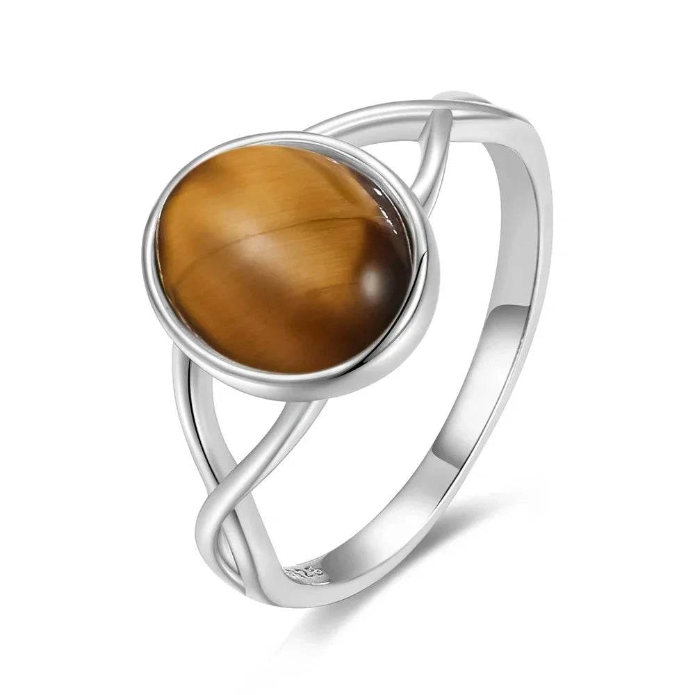 Vintage S925 Sterling Silver Ring Oval Round Natural Tiger Eye Ring Sun And Flower Shaped Retro Fine Jewelry For Women Men - Flamingo Stores