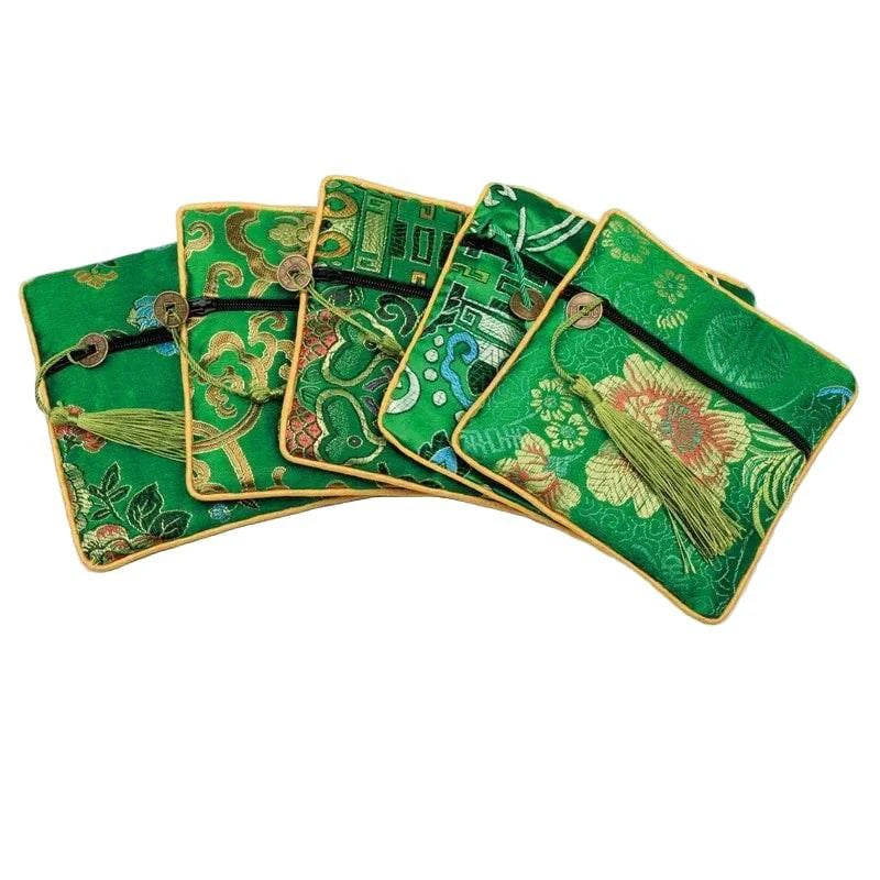 1pc Chinese Brocade Zipper Jewelry Bag Gift Pouch Square with Flower Pattern for Gift Packaging Shopping Storage Pouche - Flamingo Stores