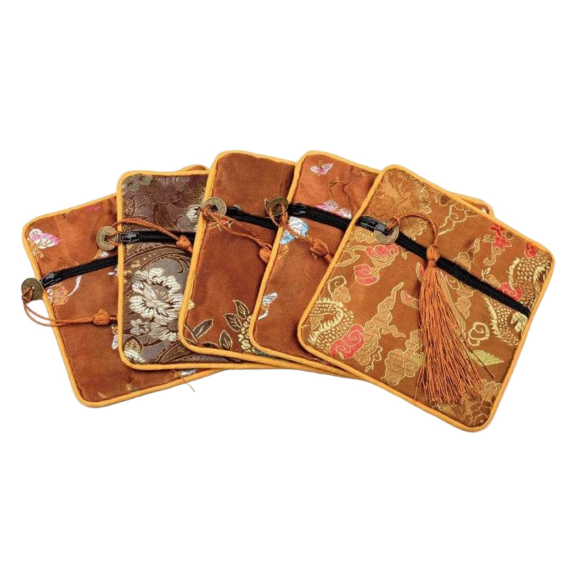 1pc Chinese Brocade Zipper Jewelry Bag Gift Pouch Square with Flower Pattern for Gift Packaging Shopping Storage Pouche - Flamingo Stores