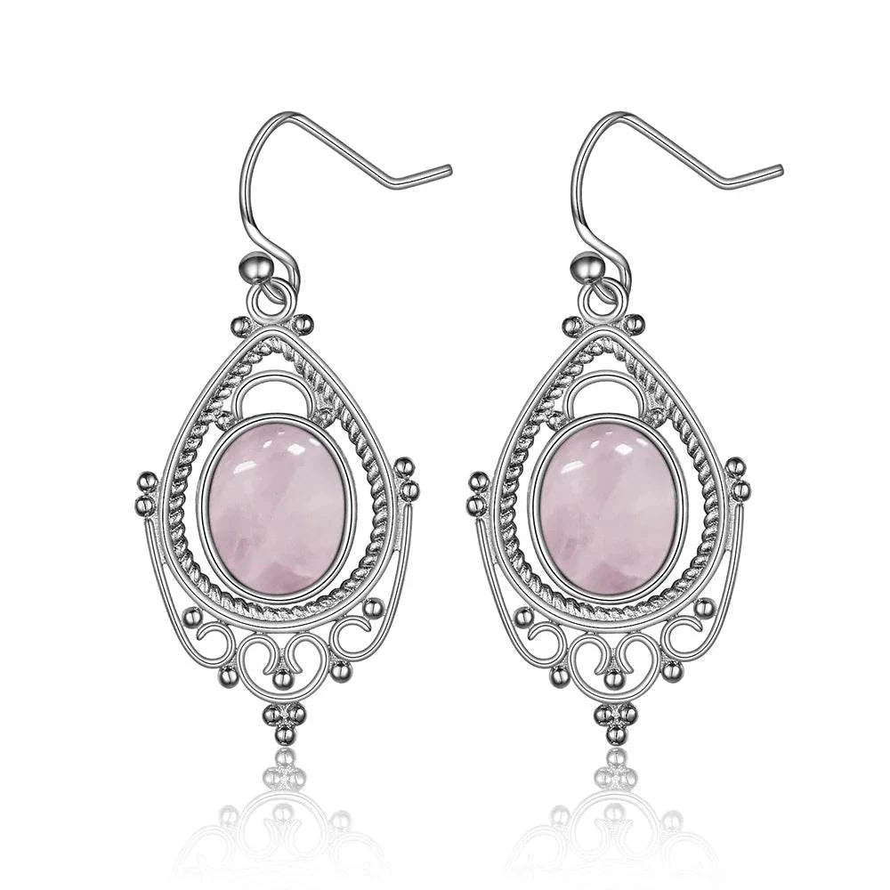 925 Sterling Silver Oval 8*10mm Natural Labradorite Earrings Vintage Ethnic Jewelry for Women Gift - Flamingo Stores