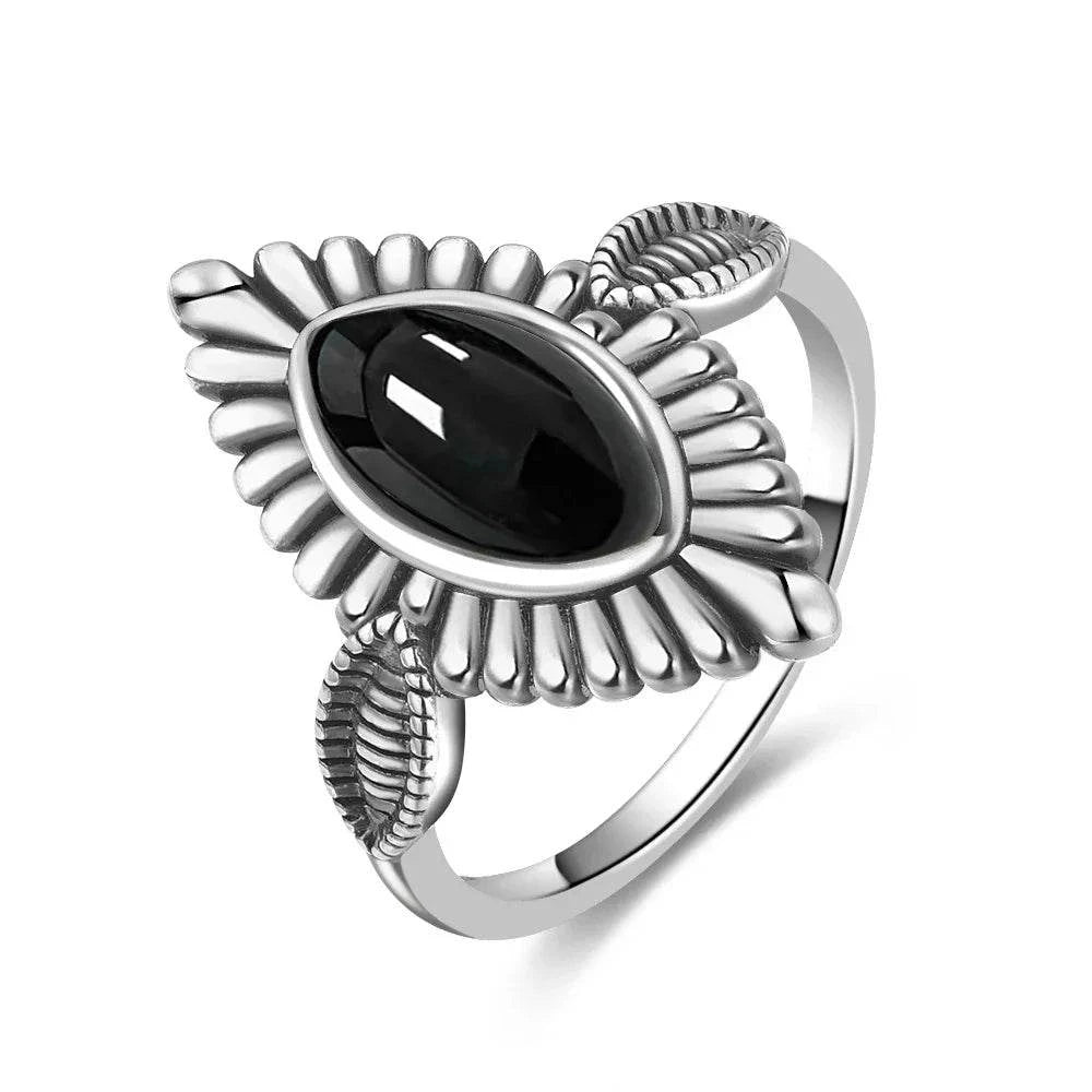 925 Silver Vintage Ring Natural Black Agate Denier Type Horse Eye Design for Women Exquisite Packing Gift Fine ring - Flamingo Stores