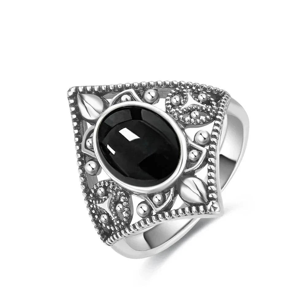 925 Silver Vintage Ring Natural Black Agate Denier Type Horse Eye Design for Women Exquisite Packing Gift Fine ring - Flamingo Stores