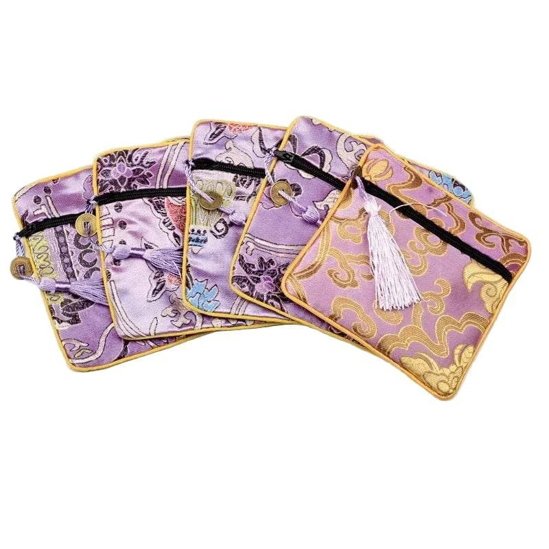 1pc Chinese Brocade Zipper Jewelry Bag Gift Pouch Square with Flower Pattern for Gift Packaging Shopping Storage Pouche - Flamingo Stores