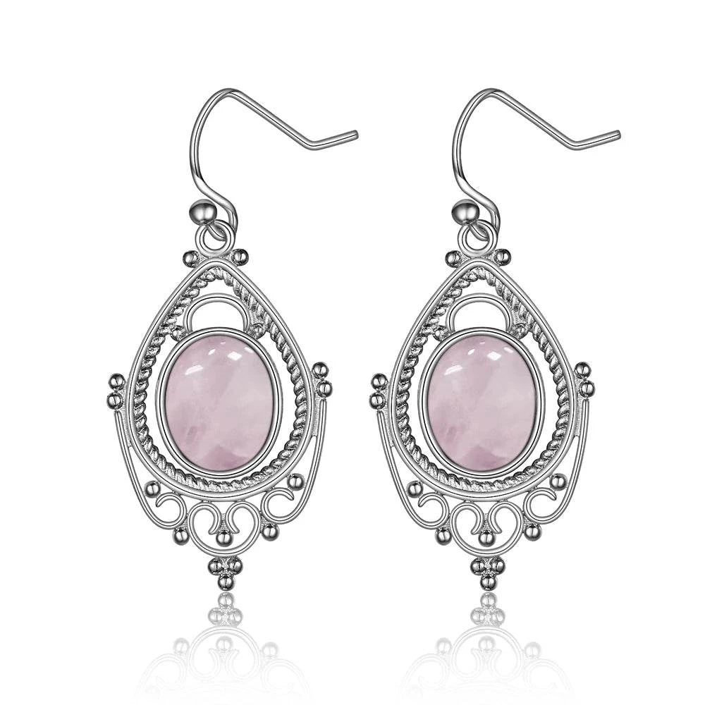 925 Sterling Silver Oval 8*10mm Natural Labradorite Earrings Vintage Ethnic Jewelry for Women Gift - Flamingo Stores