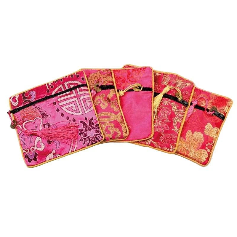 1pc Chinese Brocade Zipper Jewelry Bag Gift Pouch Square with Flower Pattern for Gift Packaging Shopping Storage Pouche - Flamingo Stores