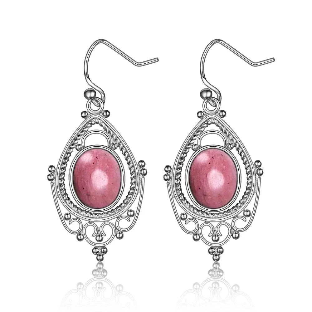 925 Sterling Silver Oval 8*10mm Natural Labradorite Earrings Vintage Ethnic Jewelry for Women Gift - Flamingo Stores